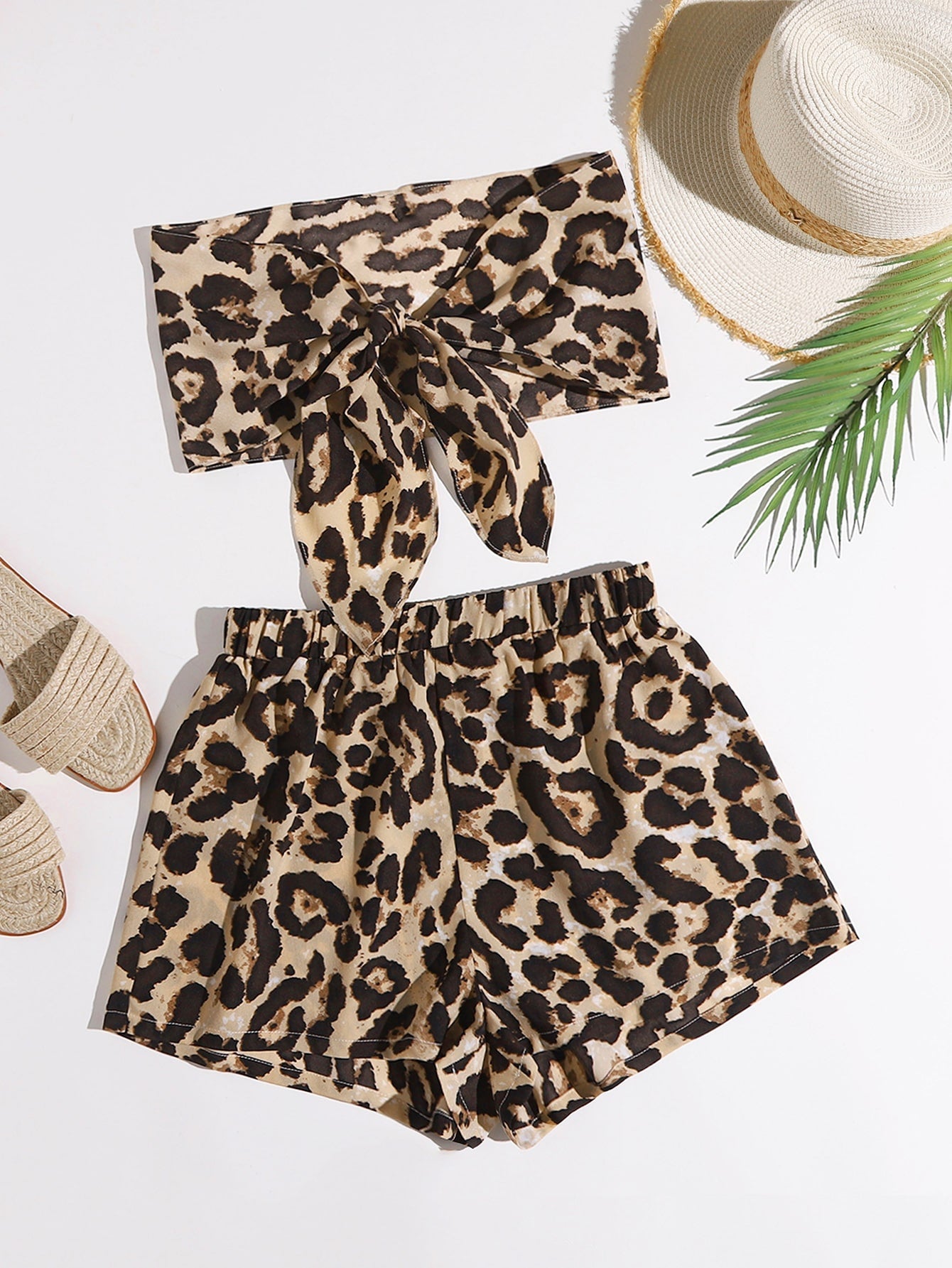 Tube Top with Band Front and Leopard Pattern &amp; Shorts Set