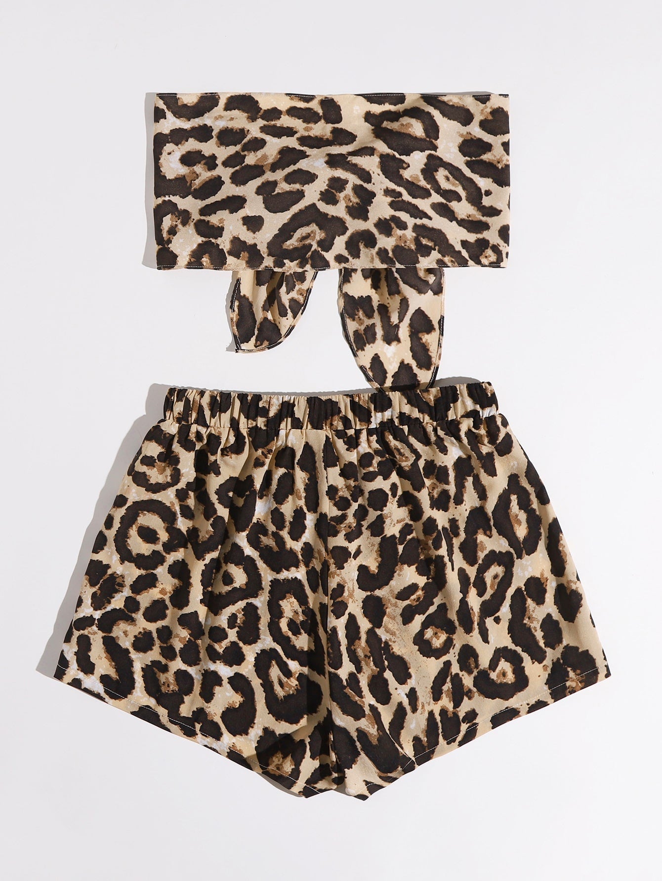 Tube Top with Band Front and Leopard Pattern &amp; Shorts Set