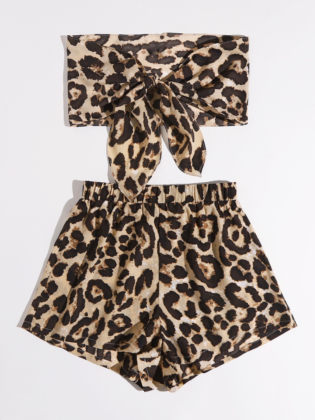 Tube Top with Band Front and Leopard Pattern &amp; Shorts Set