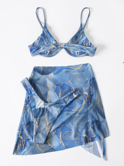 Marble Print Underwire Bikini &amp; Beach Skirt