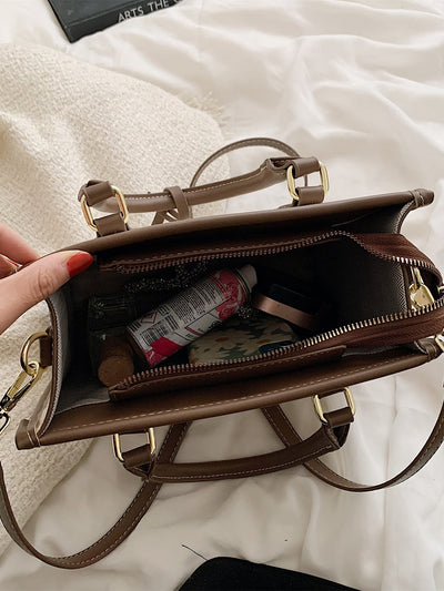 Square bag with letter detail, contrast hem