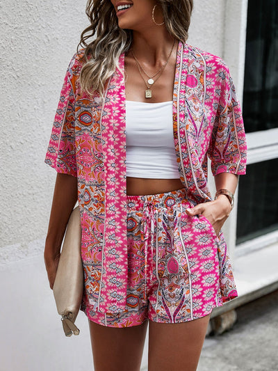 Paisley Pattern, Open Front, Kimono &amp; Shorts Set without Tube Top