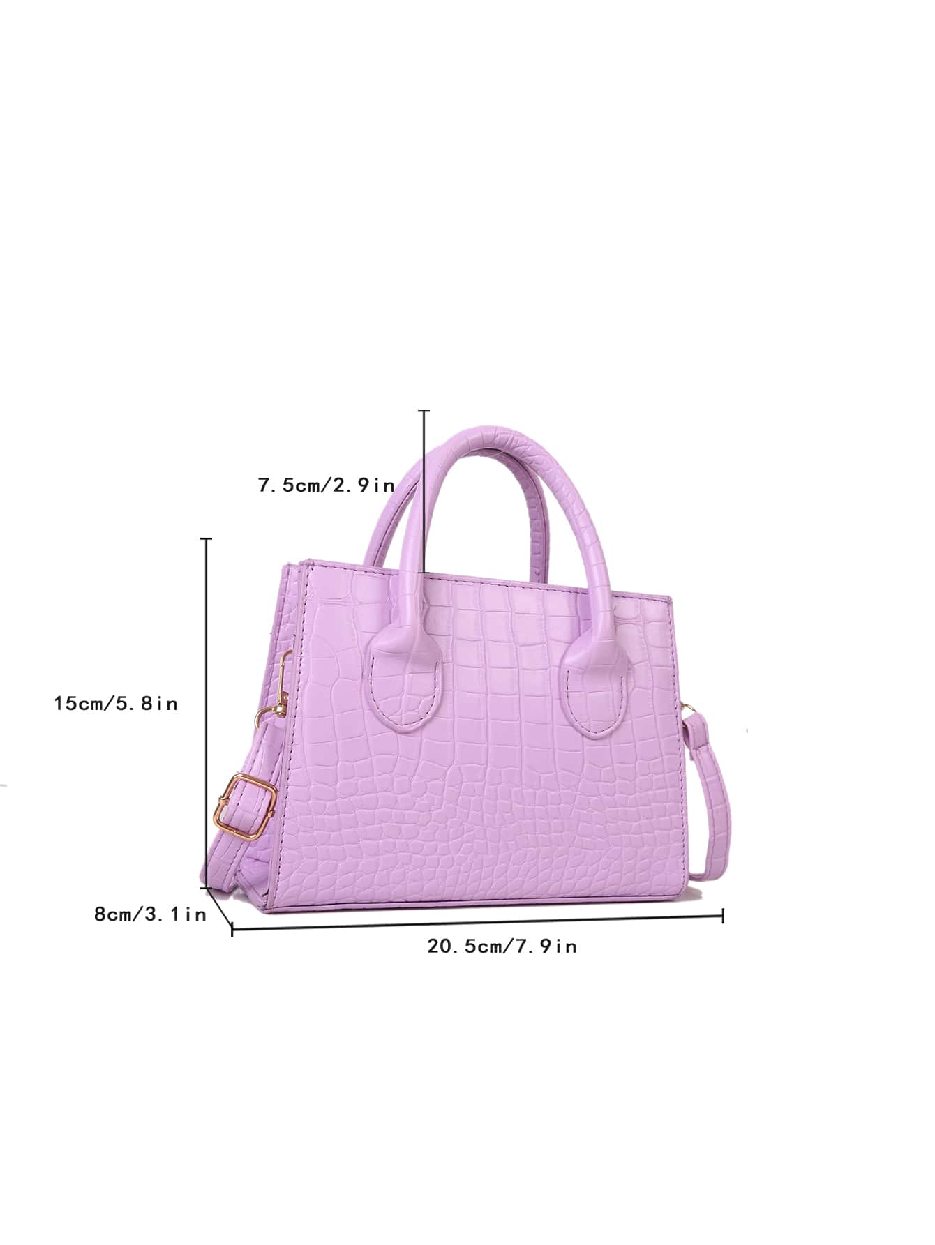 Square bag with crocodile embossing, double handle