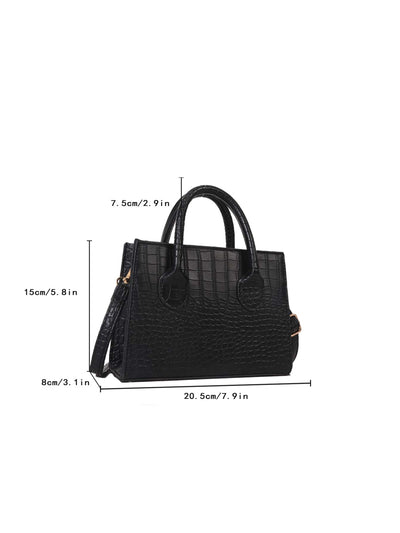 Square bag with crocodile embossing, double handle