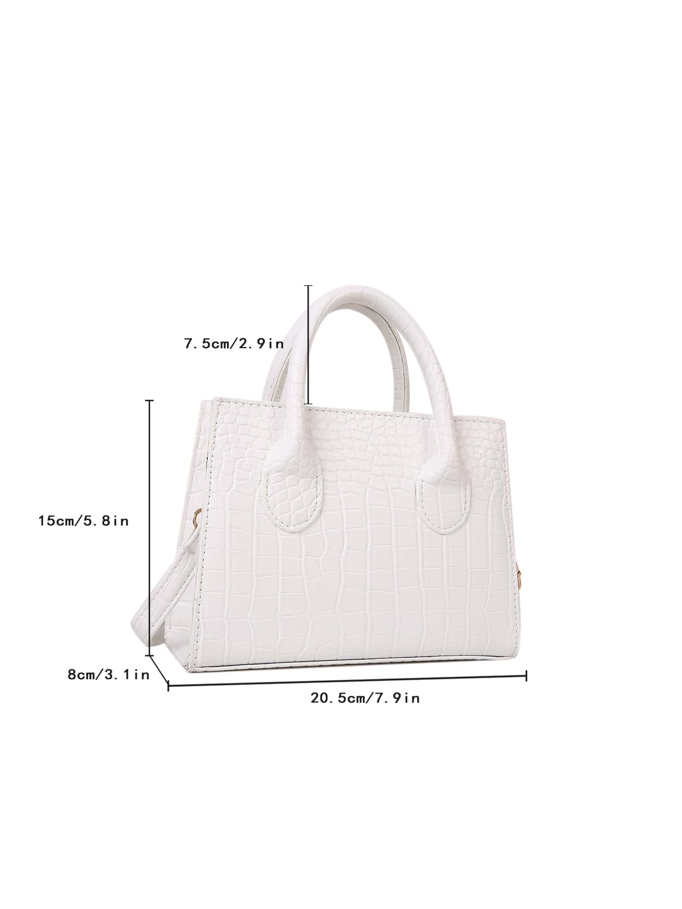 Square bag with crocodile embossing, double handle