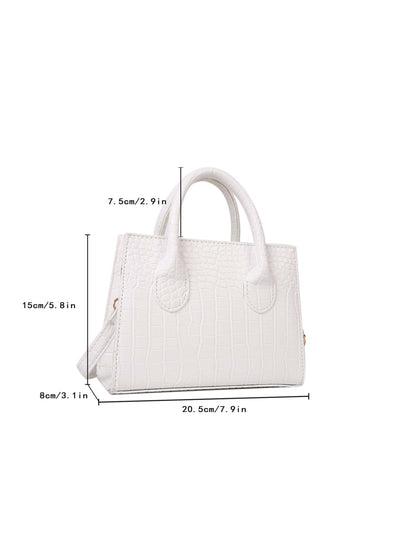 Square bag with crocodile embossing, double handle