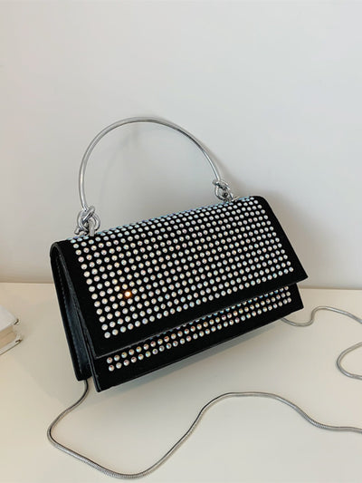 Square bag with mini rivets decor, chain, flap