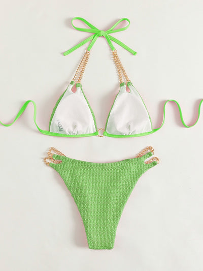 Triangle bikini with halter neck, chain,