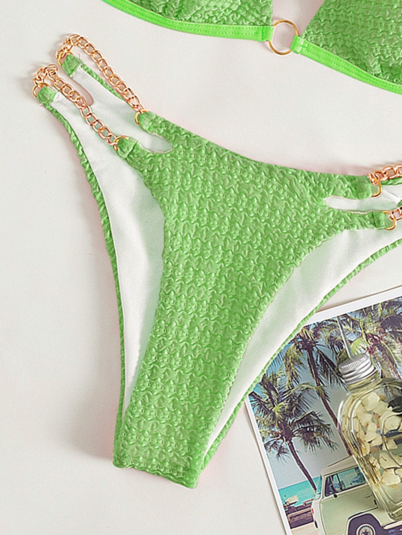 Triangle bikini with halter neck, chain,