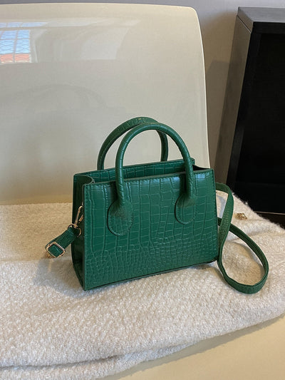 Square bag with crocodile embossing, double handle