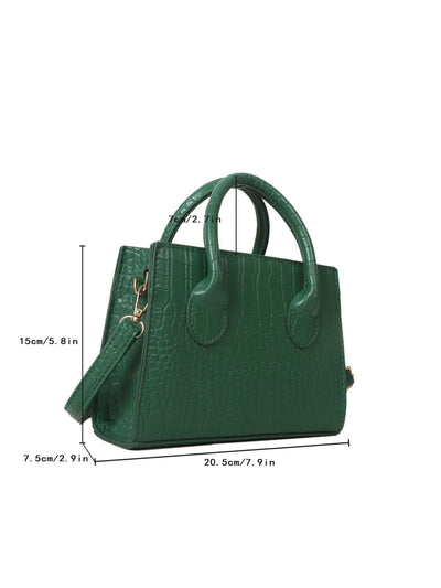 Square bag with crocodile embossing, double handle