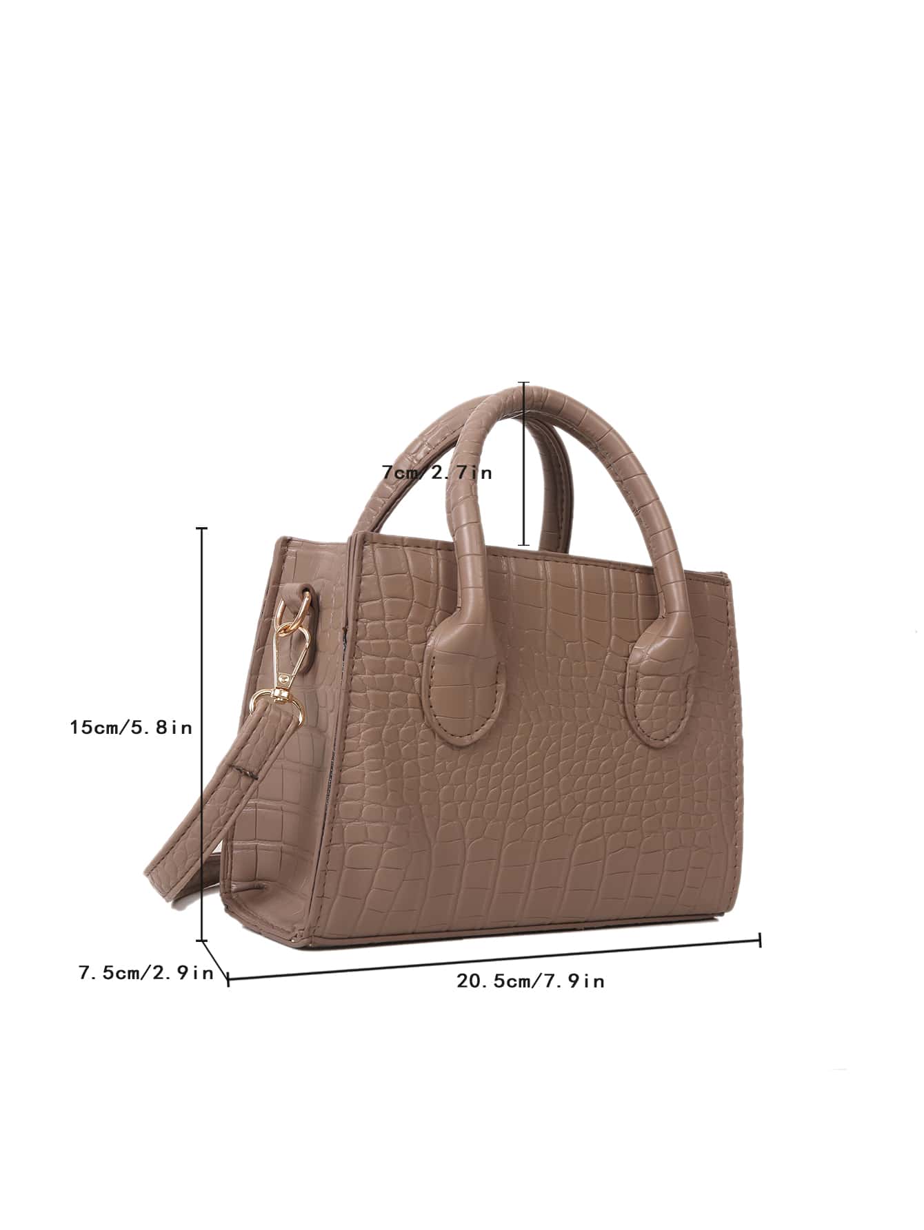 Square bag with crocodile embossing, double handle