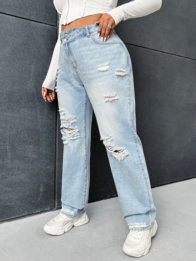 PLUSsize jeans with straight leg cut, ripped