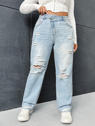 PLUSsize jeans with straight leg cut, ripped