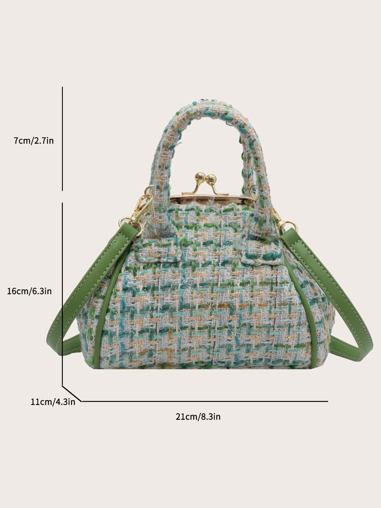 Handbag with plaid pattern, kiss lock