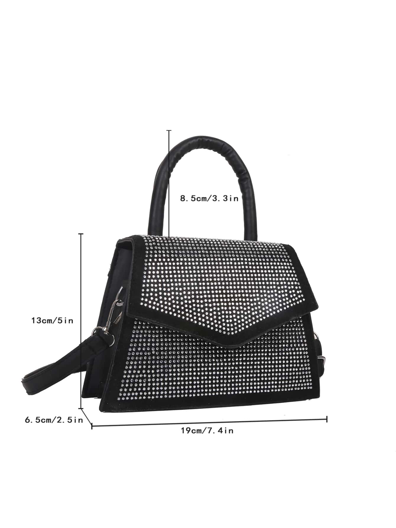 Square bag with mini rivets decor, flap