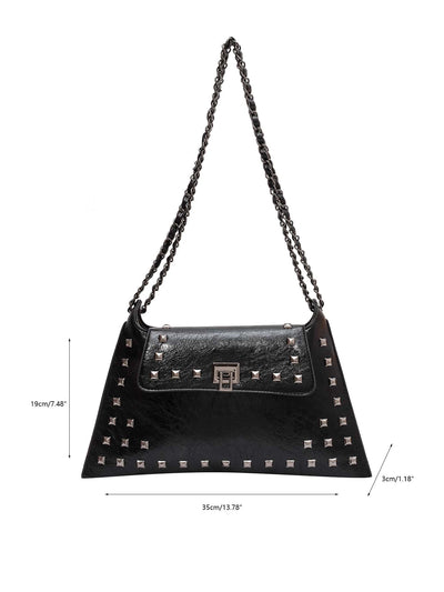 Square bag with rivet decoration, flap