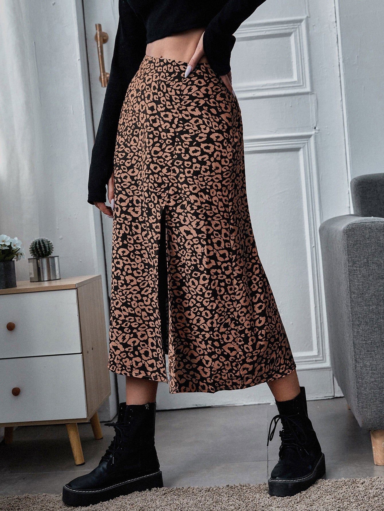 Leopard Slit Skirt