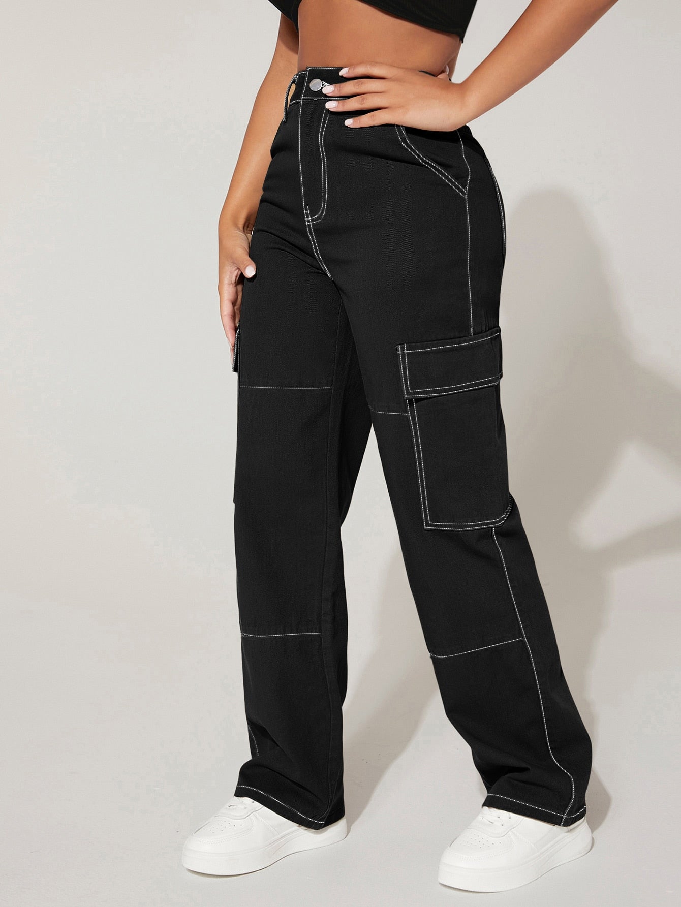 PETITE Cargo Jeans with high waist, flap pocket