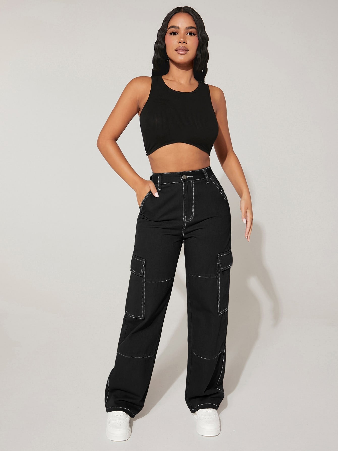 PETITE Cargo Jeans with high waist, flap pocket