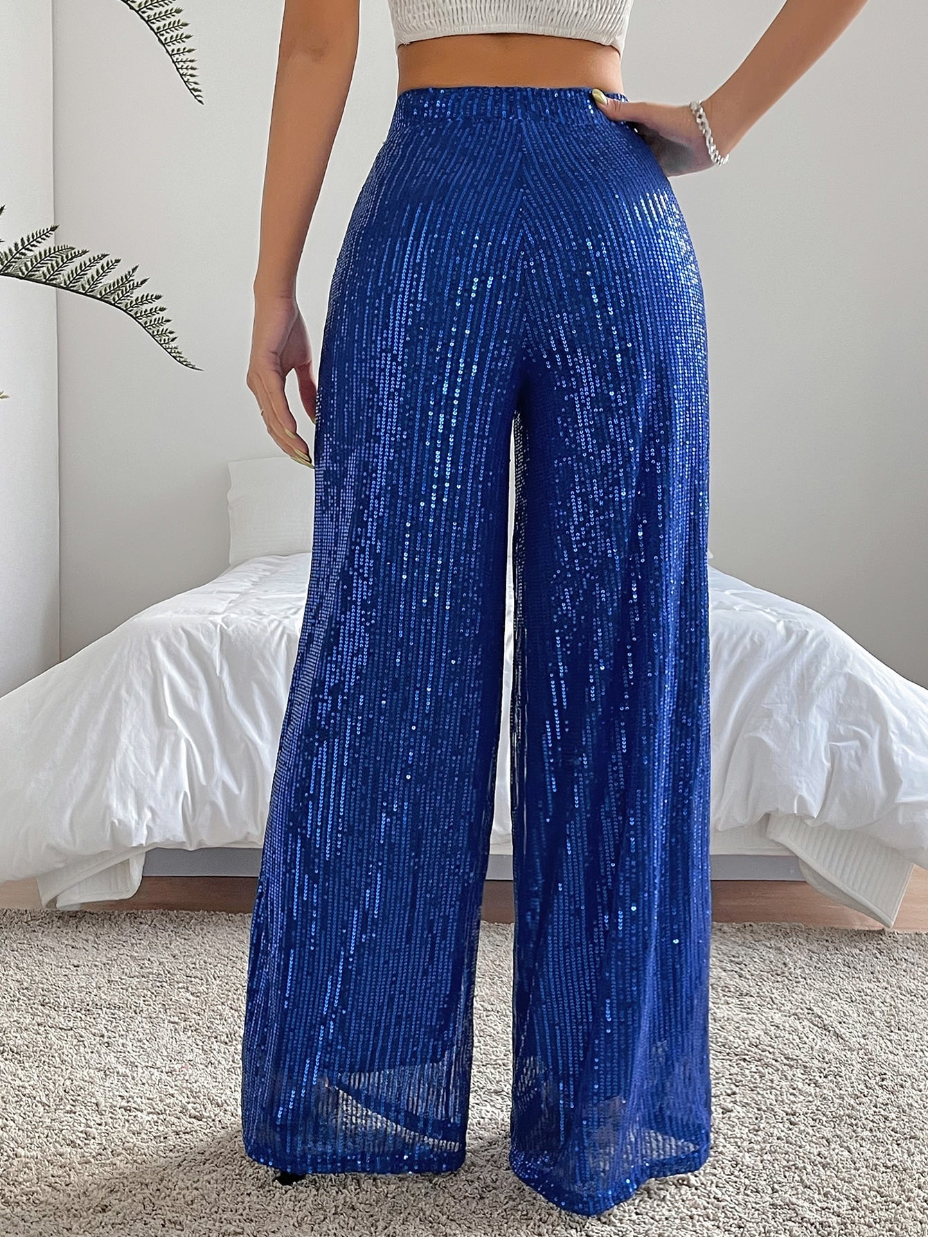 Wide Leg High Waist Sequin Pants