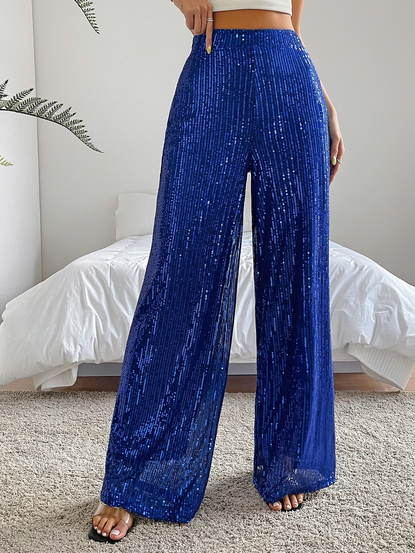 Wide Leg High Waist Sequin Pants