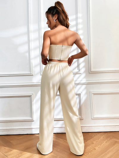 Crop tube top with back zip &amp; wide leg pants