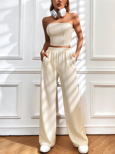 Crop tube top with back zip &amp; wide leg pants