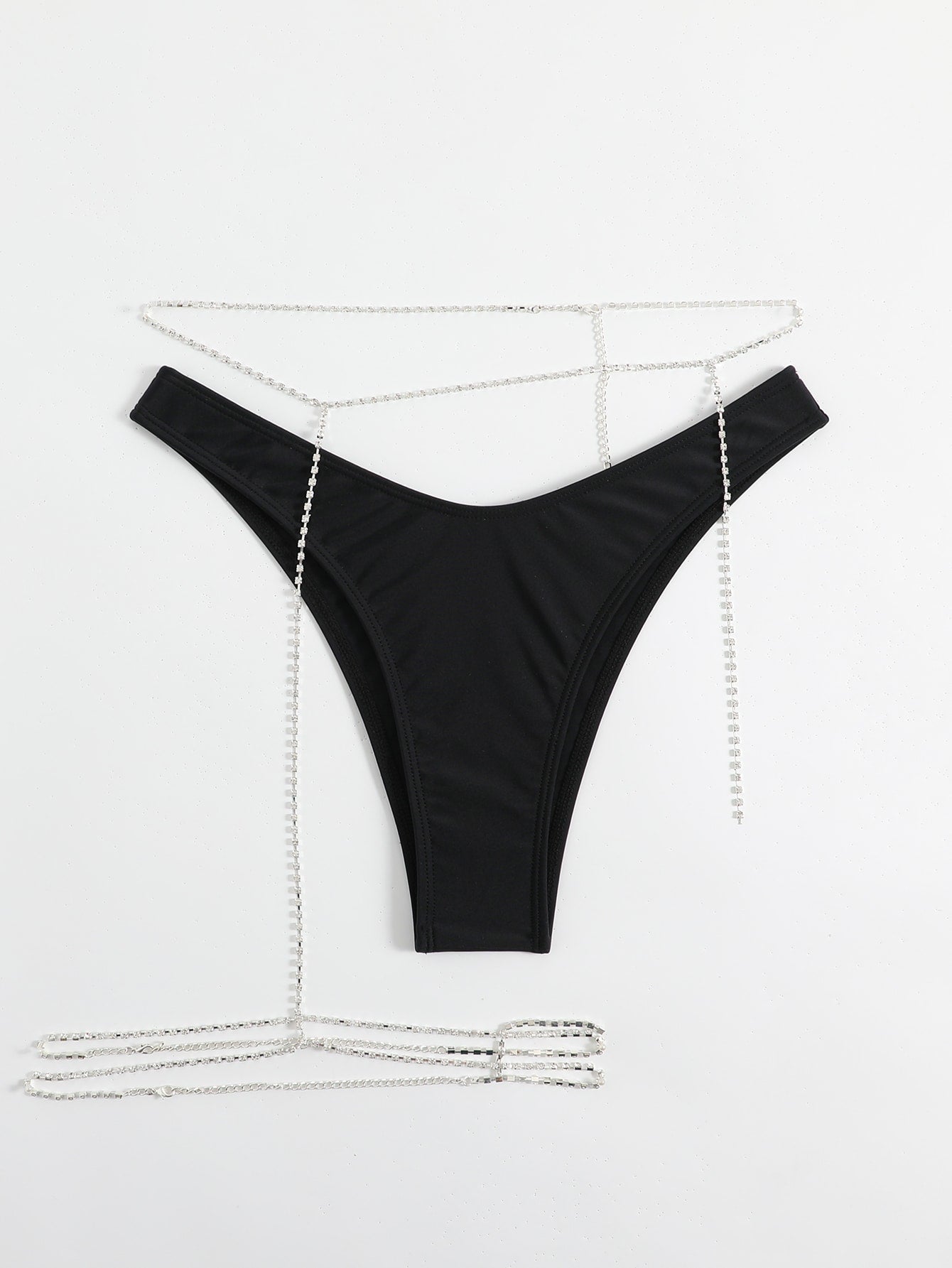 Bikini bottom with rhinestones, chain, high neckline,