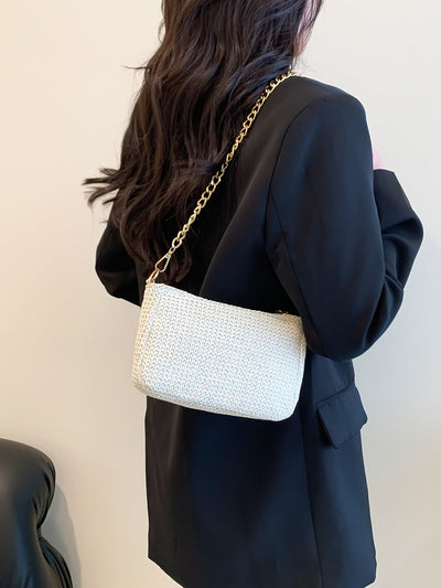 straw bag with mini chain