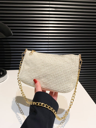 straw bag with mini chain