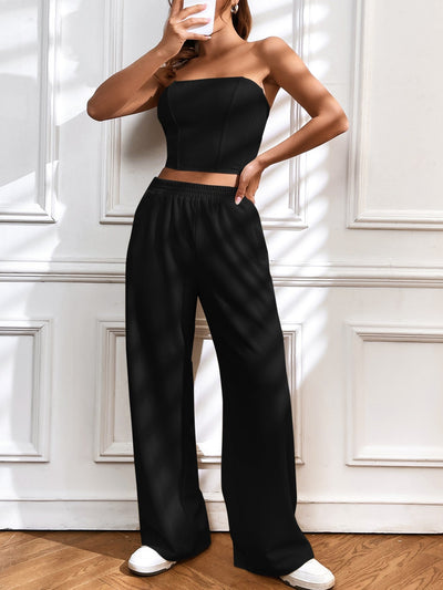 Crop tube top with back zip &amp; wide leg pants