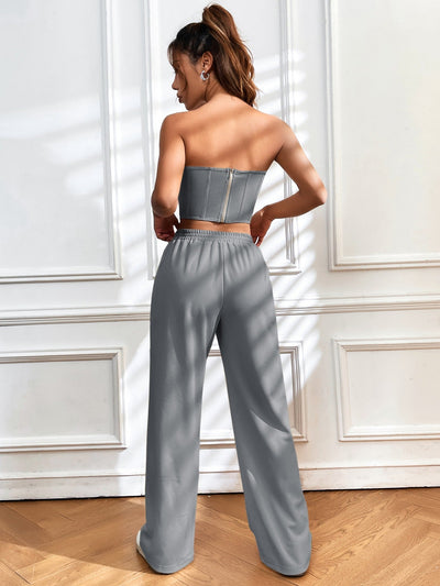 Crop tube top with back zip &amp; wide leg pants