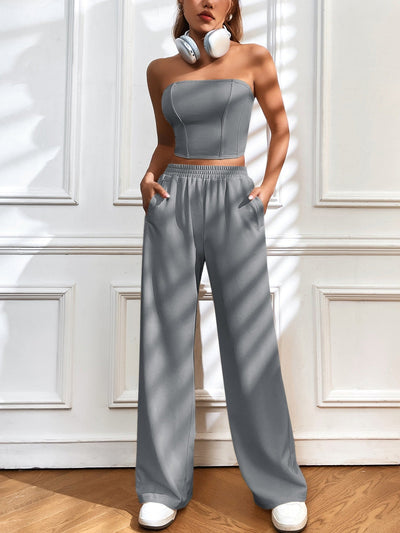 Crop tube top with back zip &amp; wide leg pants