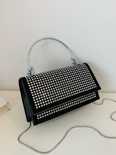 Square bag with mini rivets decor, chain, flap