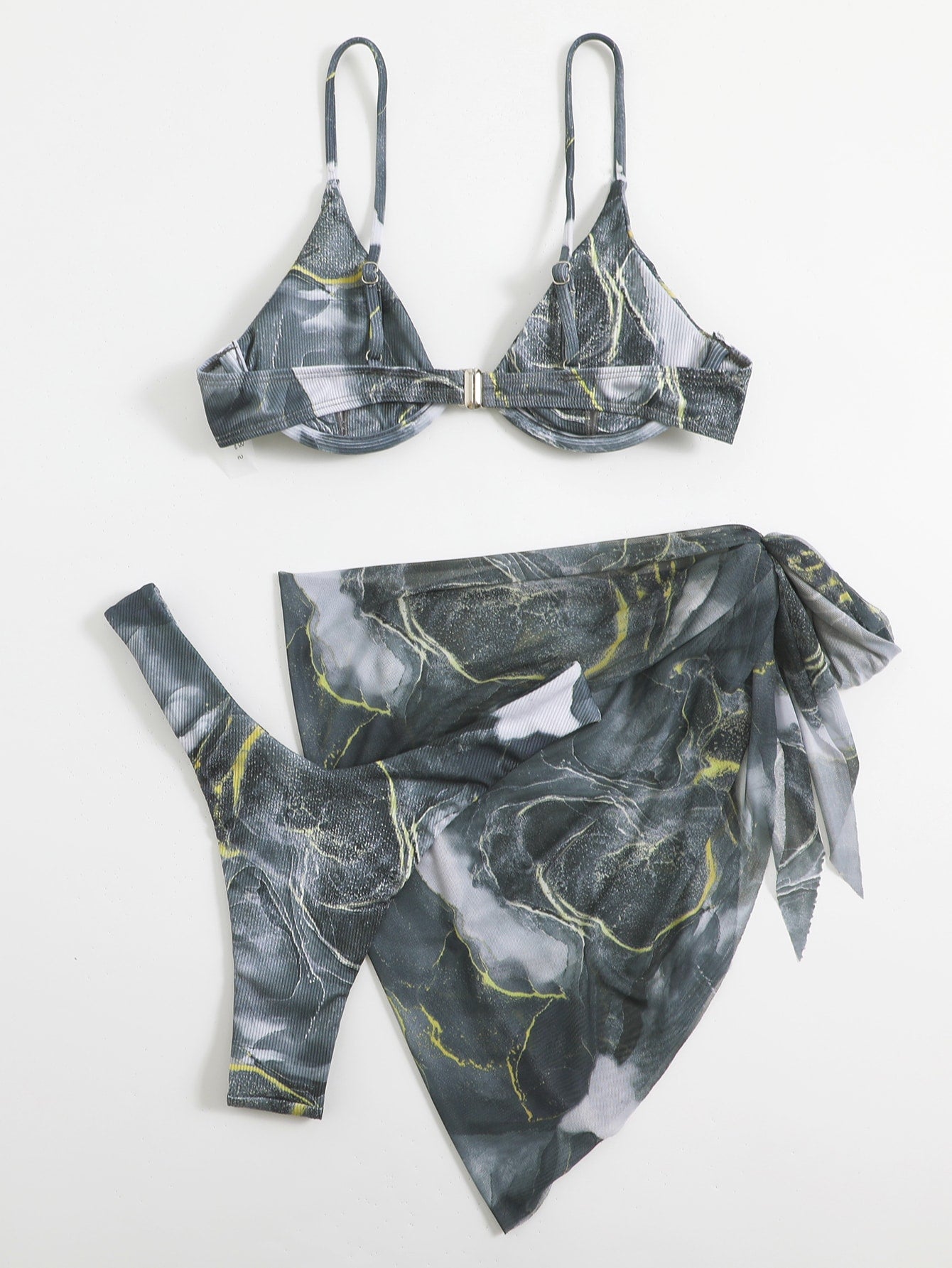 Marble Print Underwire Bikini &amp; Beach Skirt