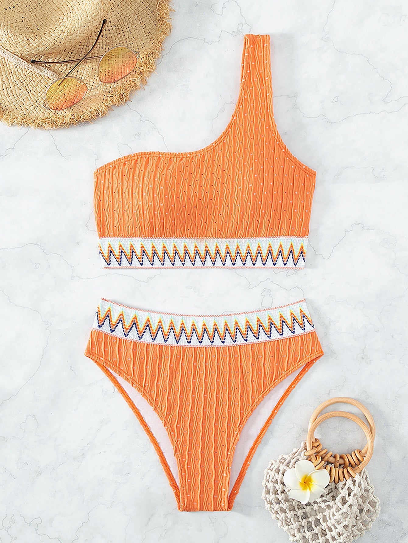 Chevron Band One Shoulder Bikini