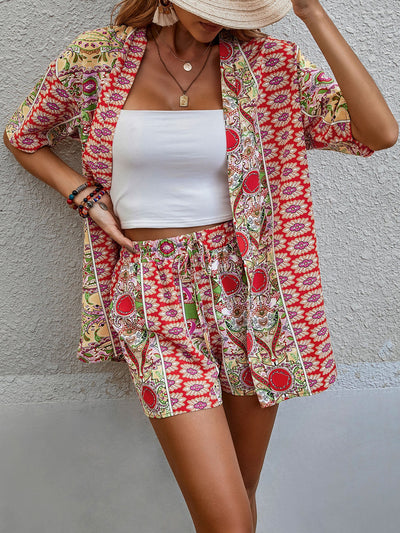 Paisley Pattern, Open Front, Kimono &amp; Shorts Set without Tube Top