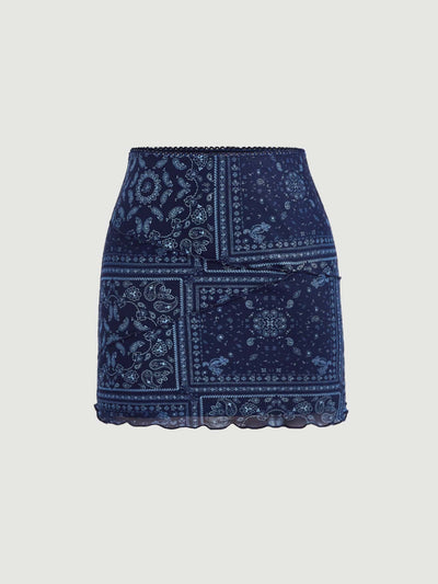 Skirt with paisley scarf pattern, wave hem,