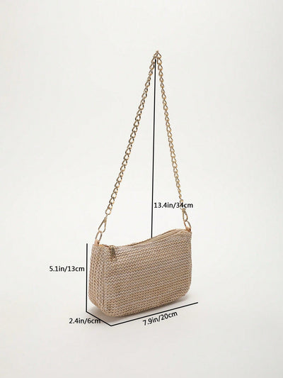 straw bag with mini chain