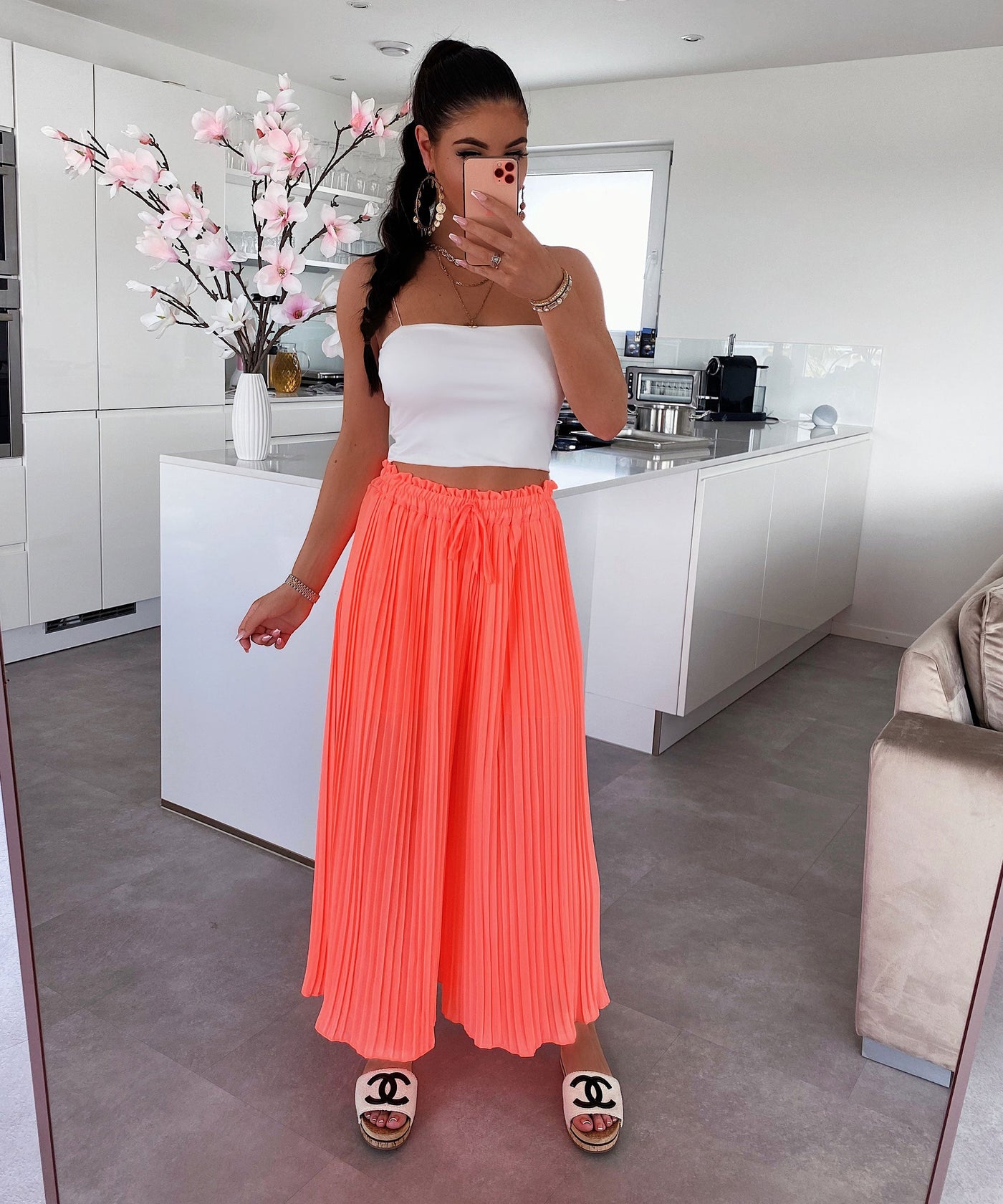 Pleated Pants Mira Neon Orange