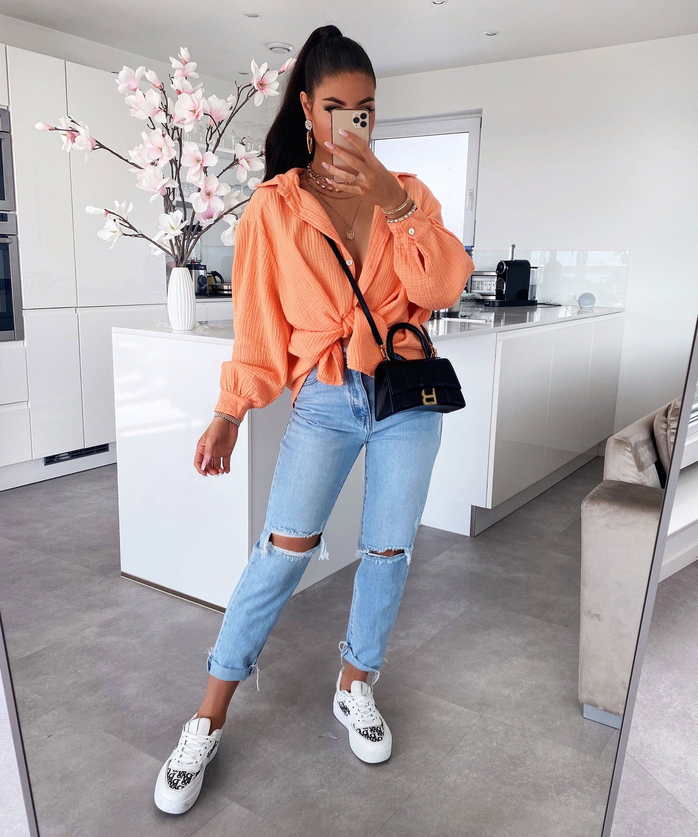 Oversize muslin blouse Freya Pastel Orange Short