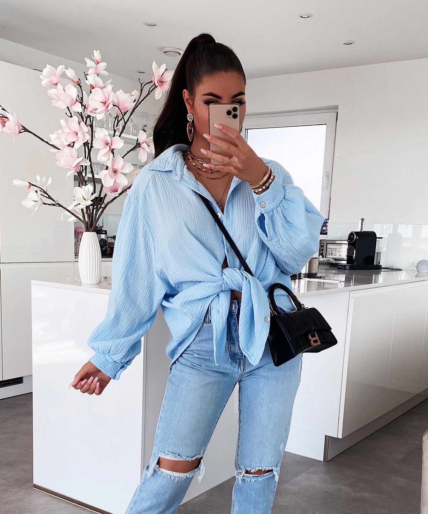 Oversize Muslin Blouse Freya Light Blue Short