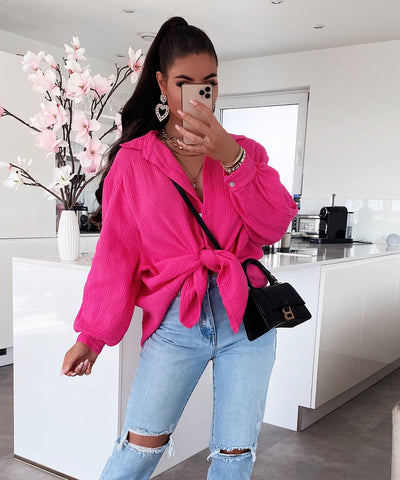 Oversize muslin blouse Freya Fuchsia Pink Short