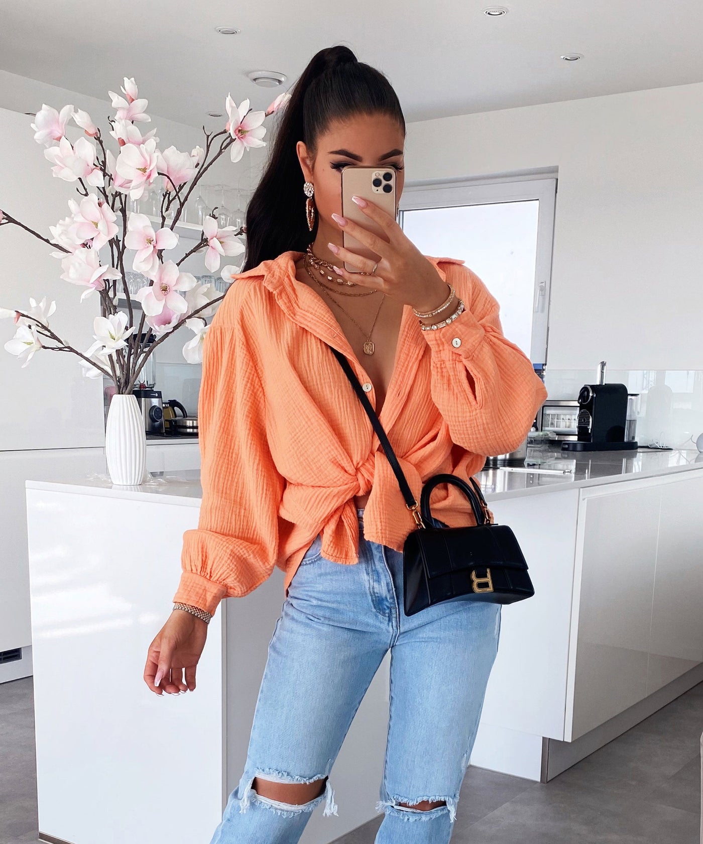 Oversize muslin blouse Freya Pastel Orange Short