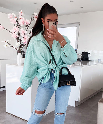 Oversize Muslin Blouse Freya Turquoise Short