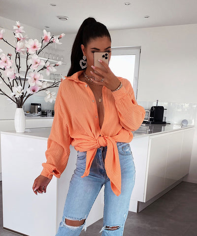 Oversize muslin blouse Freya Pastel Orange Long