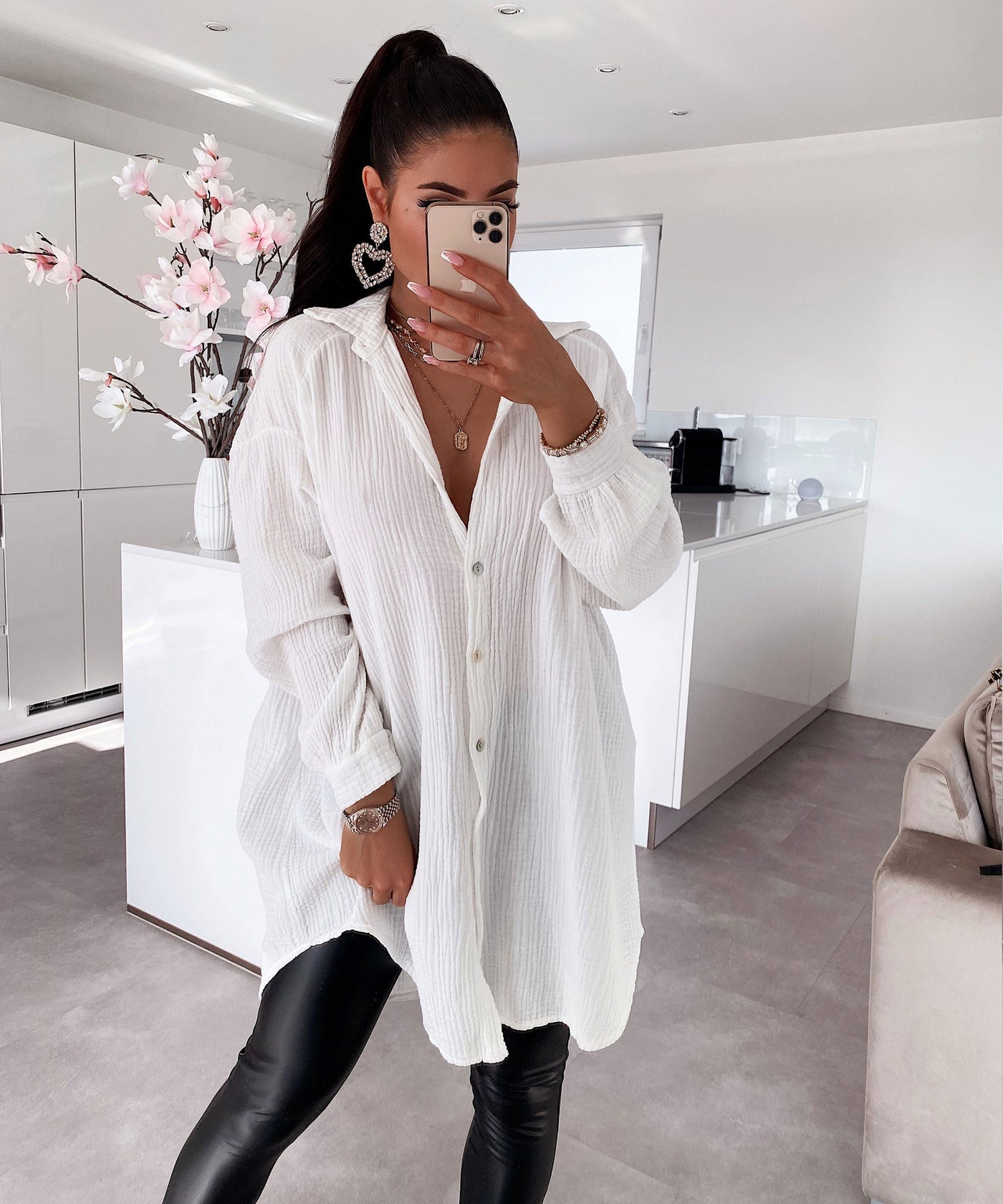 Oversize Muslin Blouse Freya White Long