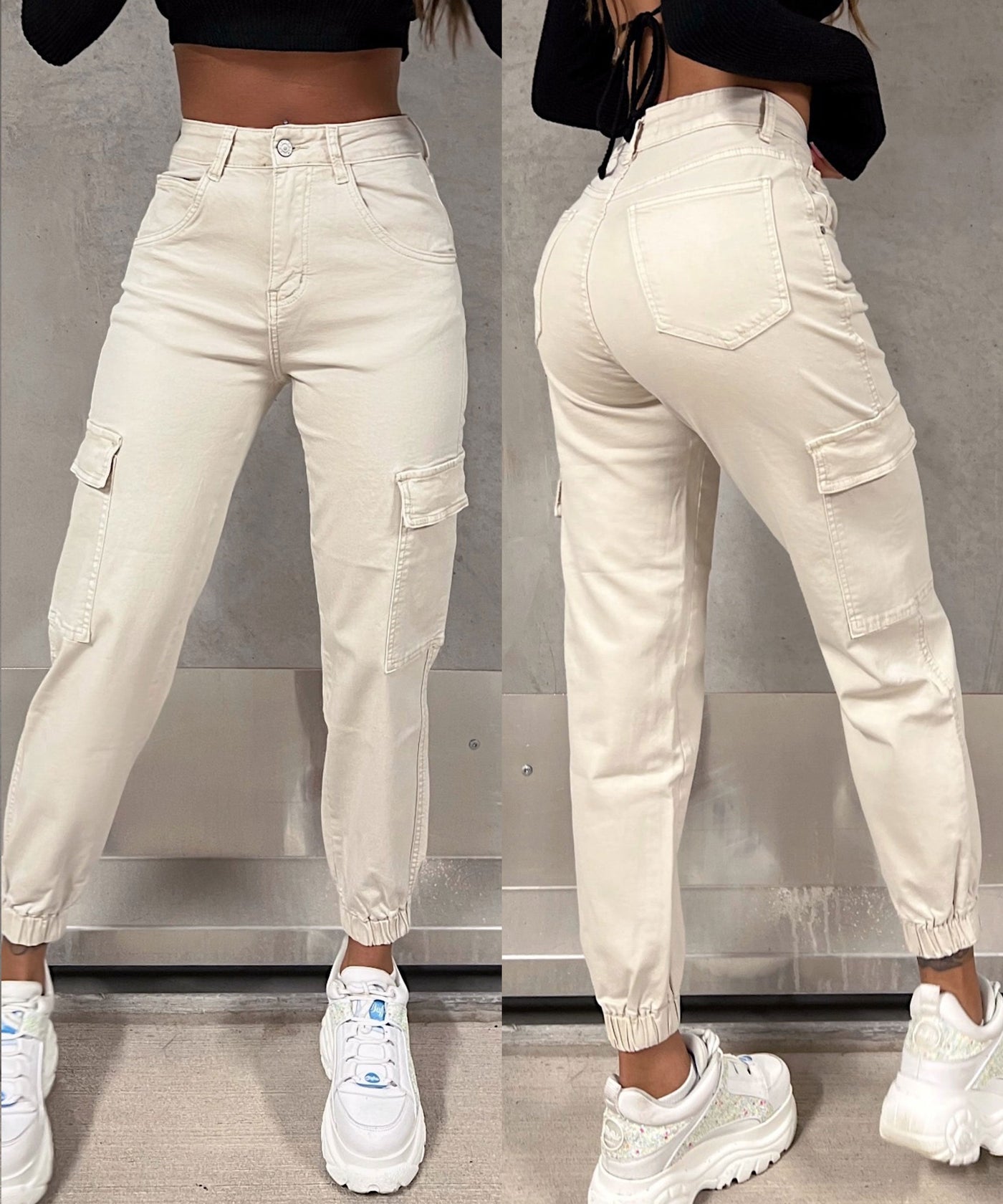 Stretch cargo jeans Elena beige