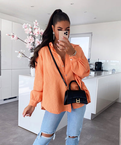 Oversize muslin blouse Freya Pastel Orange Short